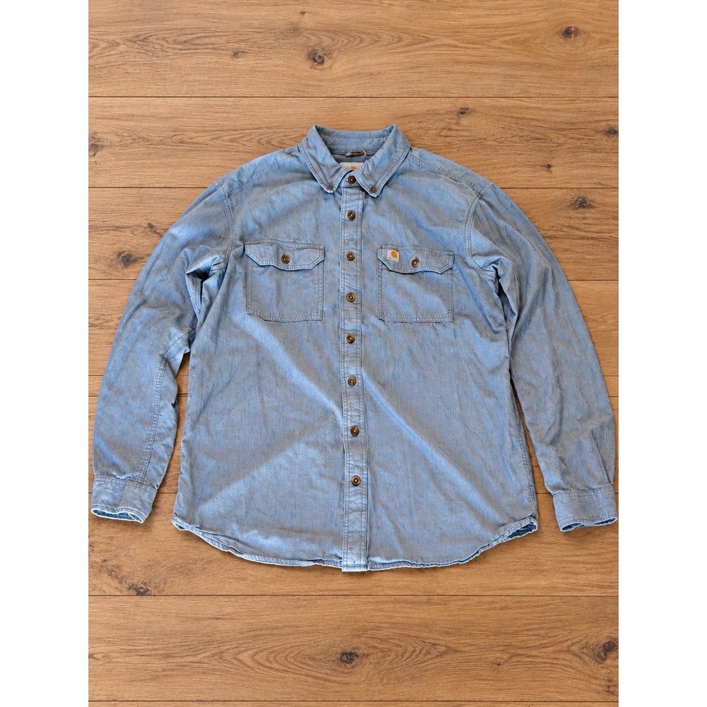 Carhartt S202 499 Mens L Tall Big & Tall Relaxed Fit Chambray Shirt Blue Paisley